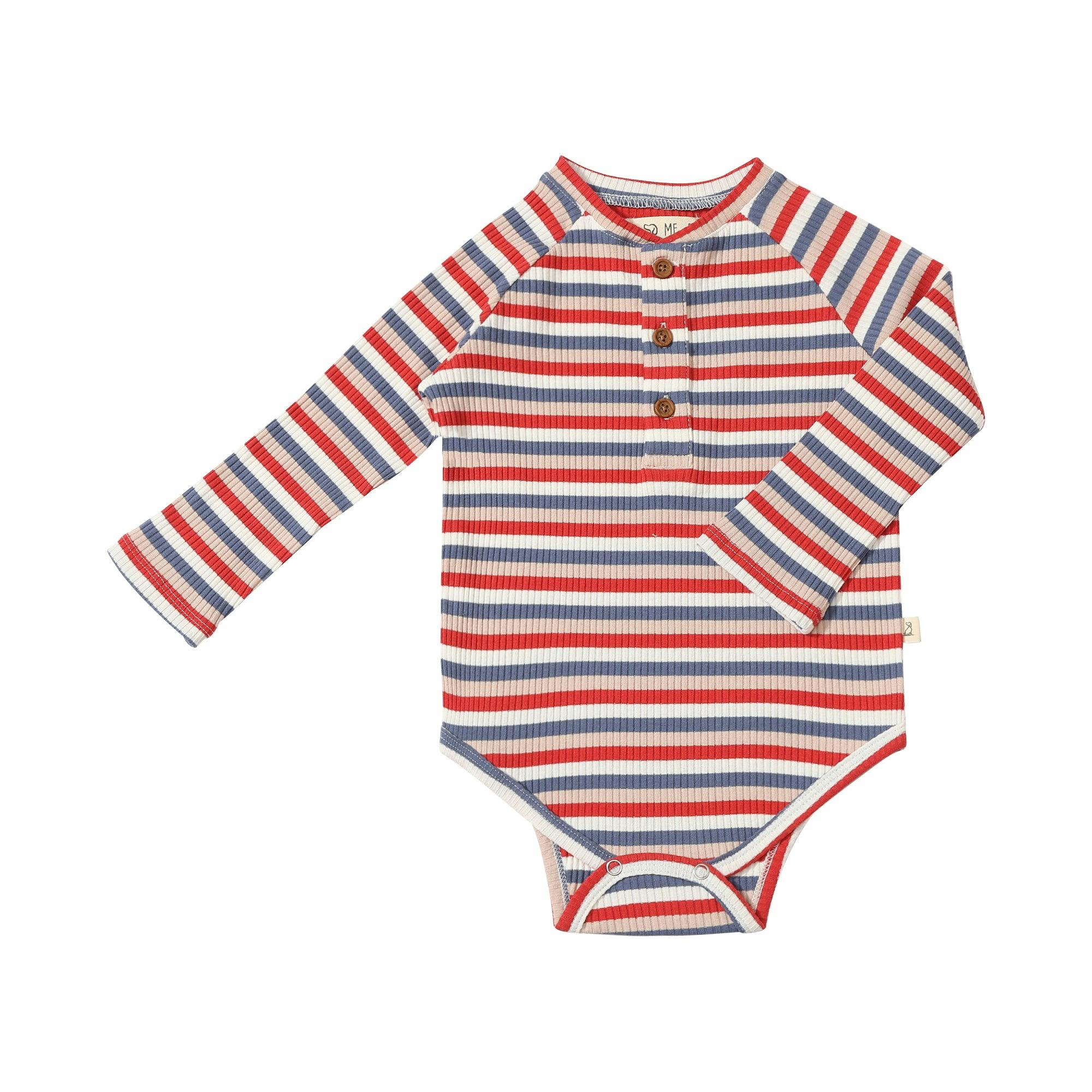 JACKSTAY  Red Multi Stripe Henley Raglan Onesie