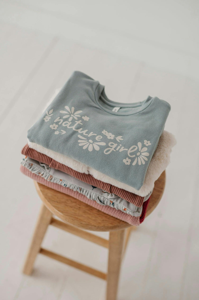 Girls Ruffle Sweatshirt in Nature Girl