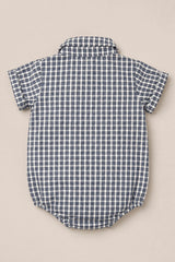 Baby Lucas Romper in Prussian Blue Plaid