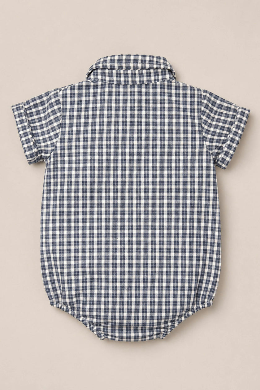 Baby Lucas Romper in Prussian Blue Plaid