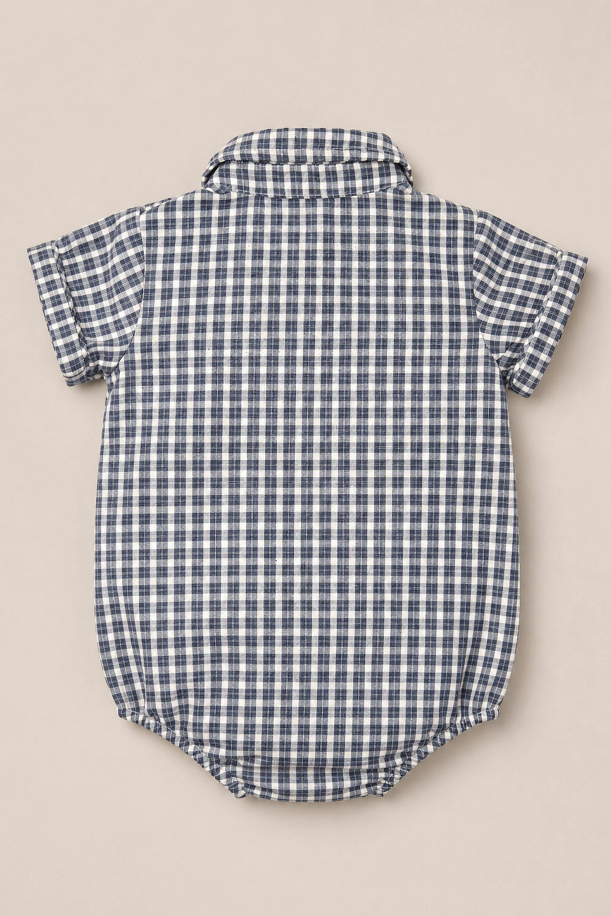 Baby Lucas Romper in Prussian Blue Plaid
