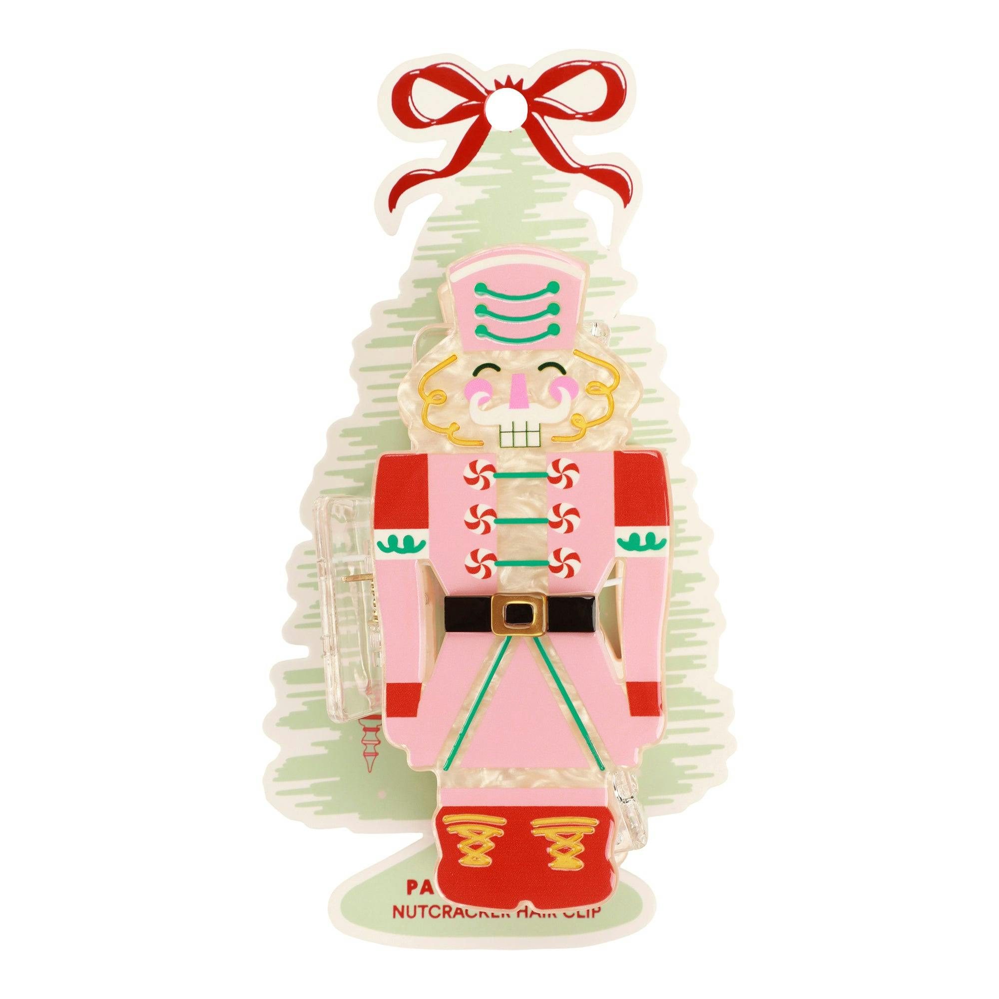 Packed Party Nutcracker Holiday Hair Claw Clip - Pink Gold Festive Christmas Hair Accessory for Thin to Thick Hair, 3.5x2 Inch Stocking Stuffer
