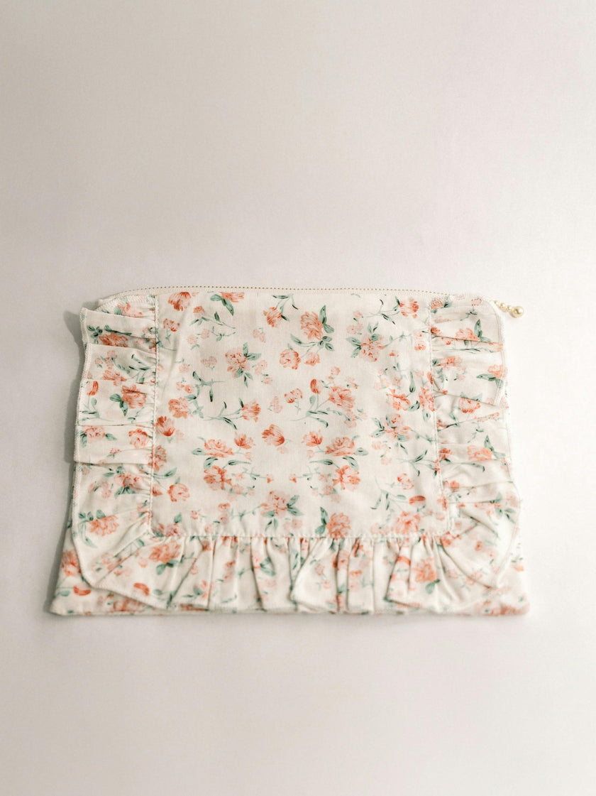 Sorrento Bloom Timeless Floral Ruffle Zipper Pouch