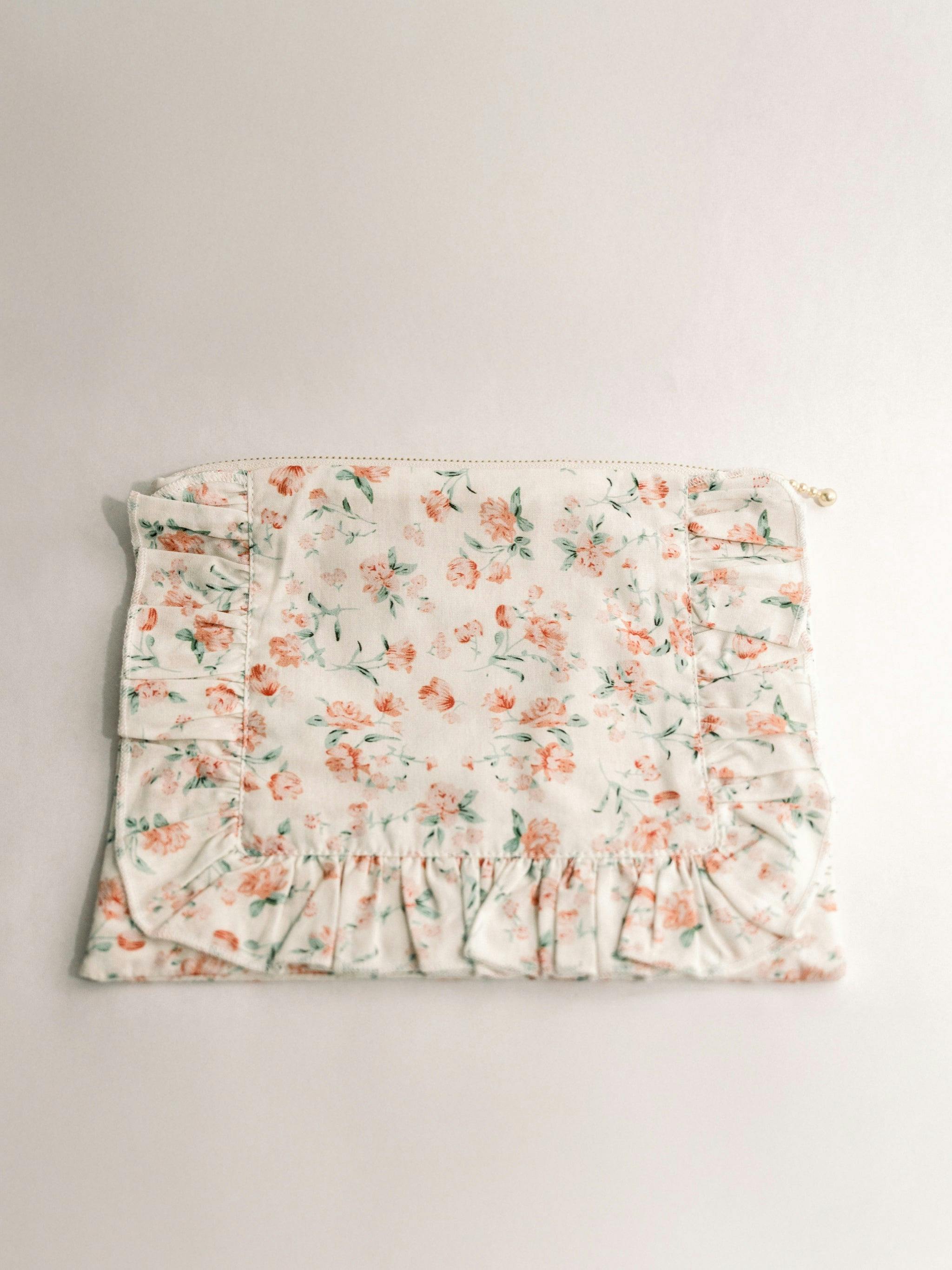 Sorrento Bloom Timeless Floral Ruffle Zipper Pouch