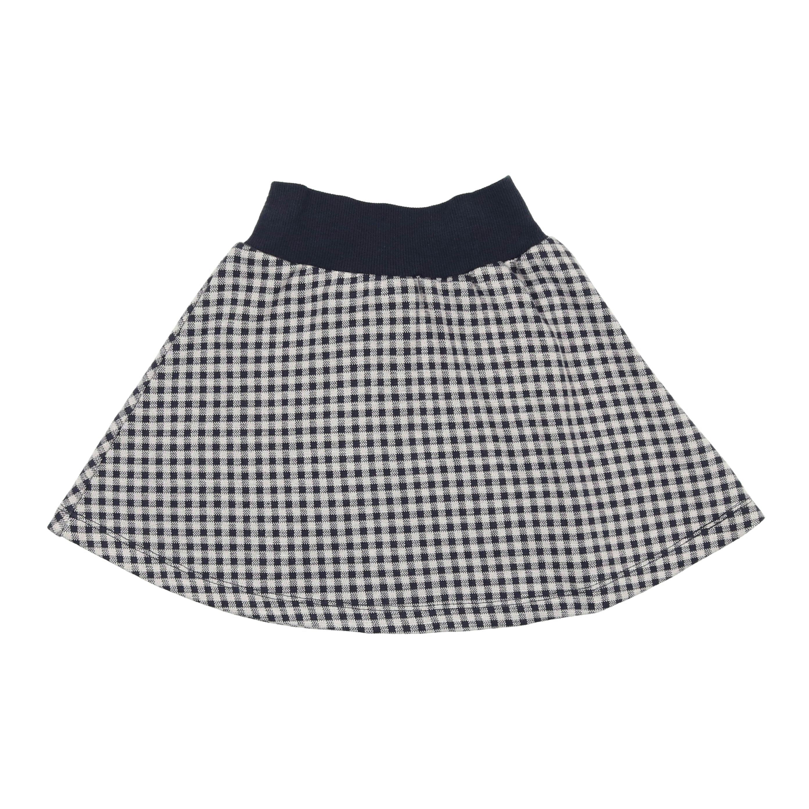 Soft Gingham Ribbed Waist A-Line Short Skirt