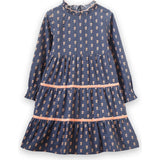 Long Sleeves Tiered Skirt Dress with Velvet Trim
