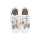 Packed Party Plaid Bows and Rainbow Hearts Shoe Charm Set 6pc - Gingham Bow and Enamel Heart Charms with Lobster Clips for Sneakers, 2.75x3.3 Inch