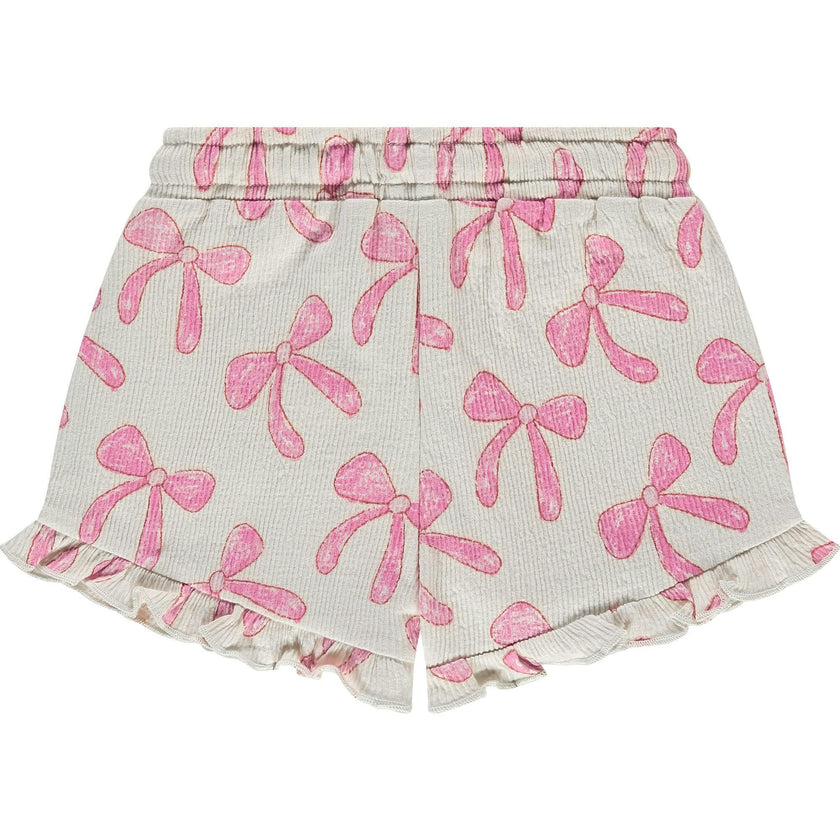 Bow Print Ruffle Shorts