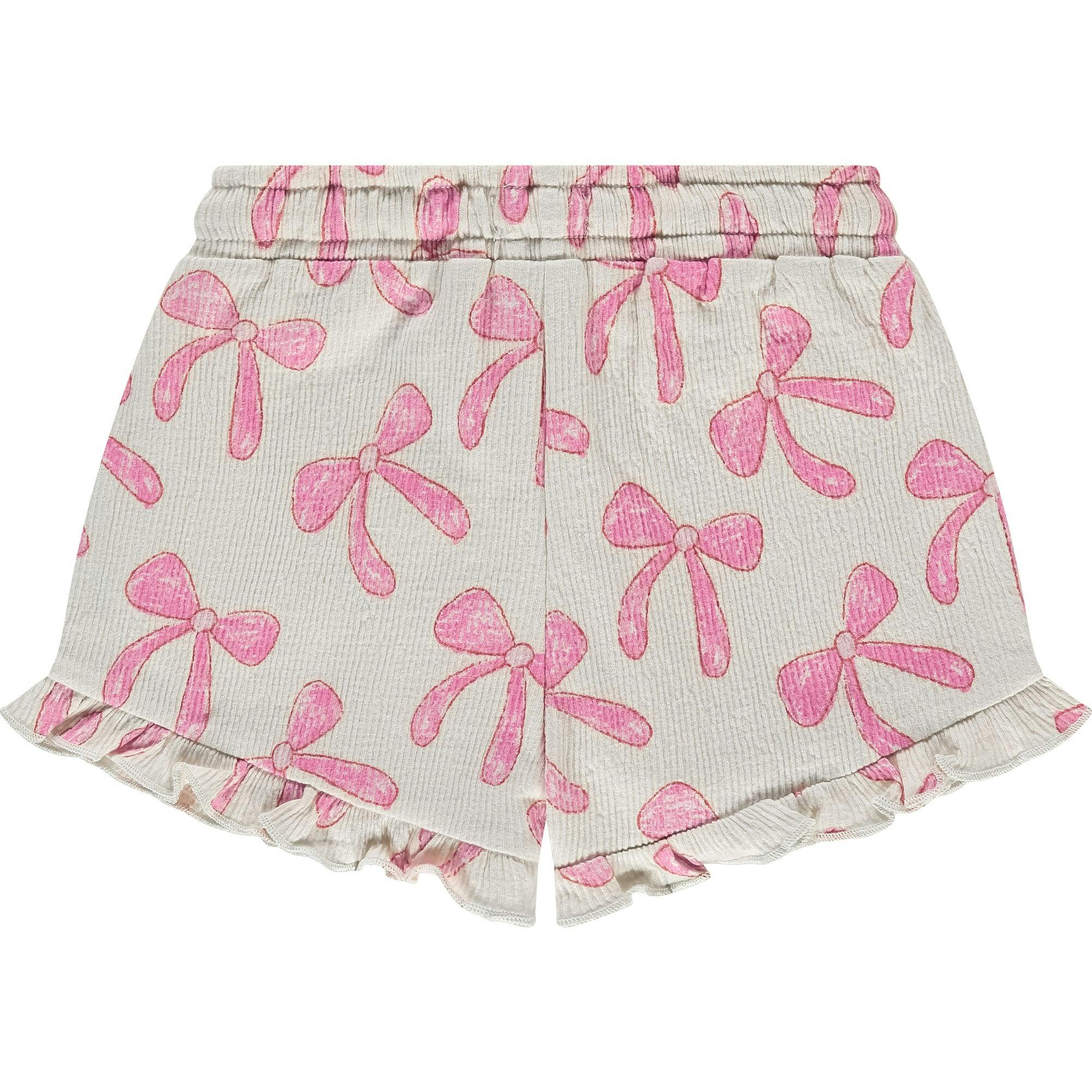 Bow Print Ruffle Shorts