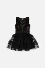 Sleeveless Bi-Material Velour And Mesh Dress Black