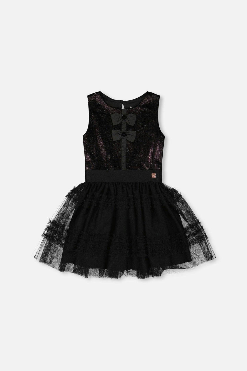 Sleeveless Bi-Material Velour And Mesh Dress Black
