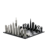 Chess Set Stainless Steel LONDON vs CHICAGO with B/W Hatch Board
