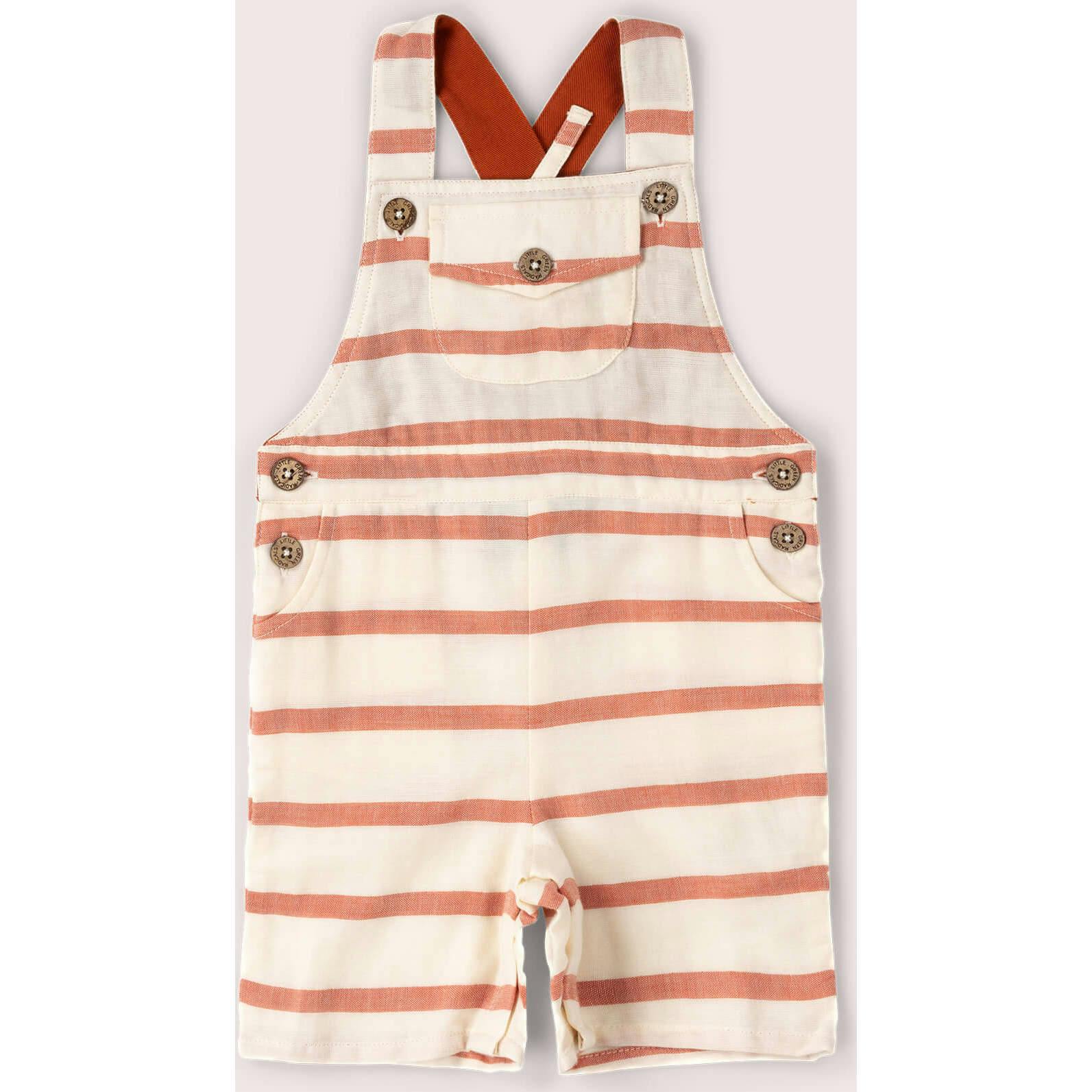 Vintage Red Stripe Dungaree Shorts, Red