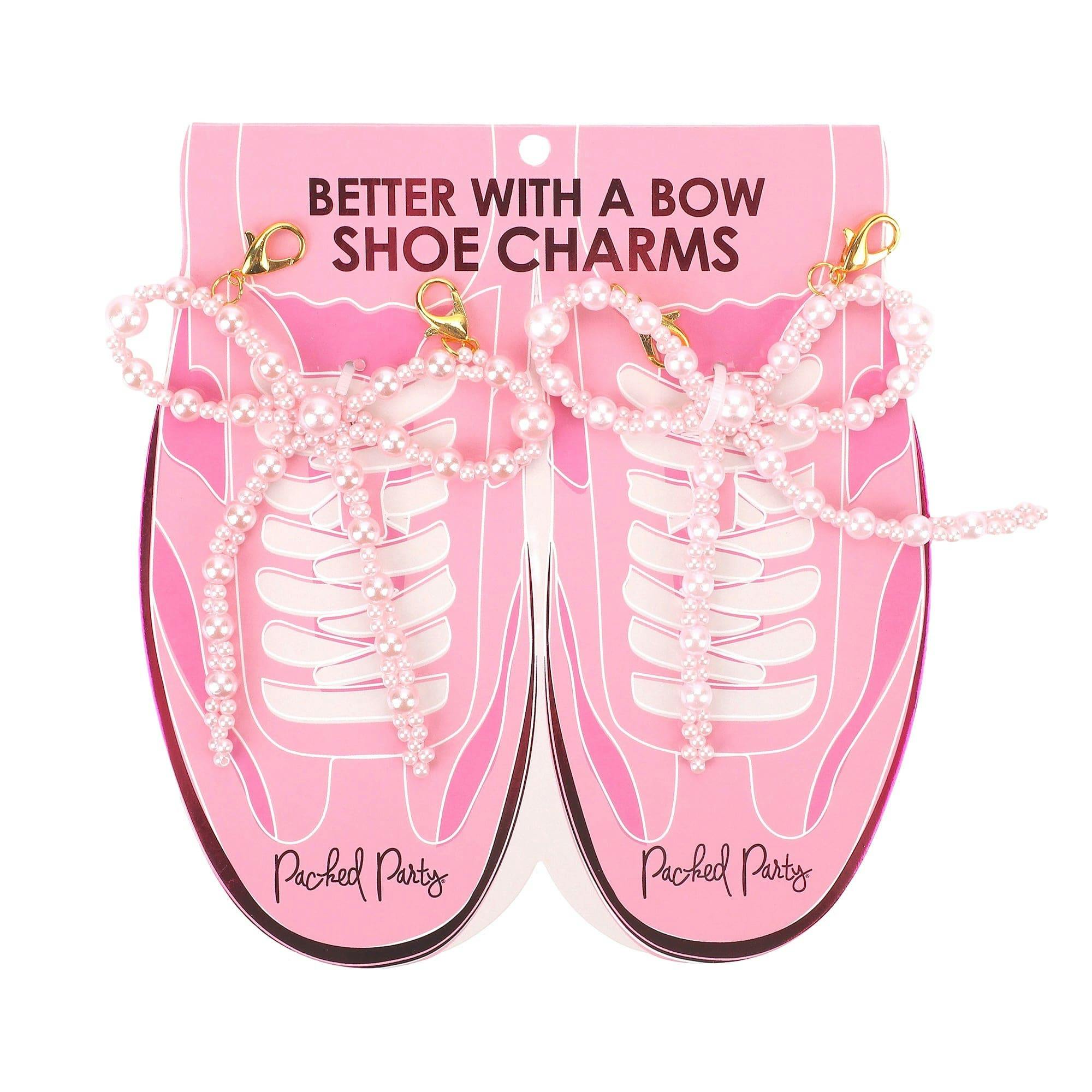 Packed Party Pink Pearl Bow Shoe Charms - Multi-Sized Faux Pearl Bow Charms with Lobster Clips for Sneakers, 2.75x3.3 Inch