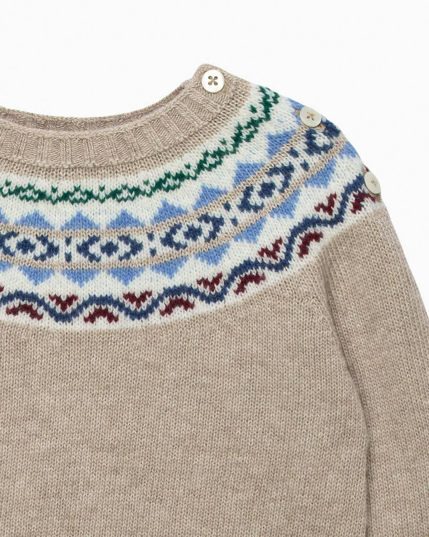 Baby Frankie Fairisle  Sweater in Oatmeal