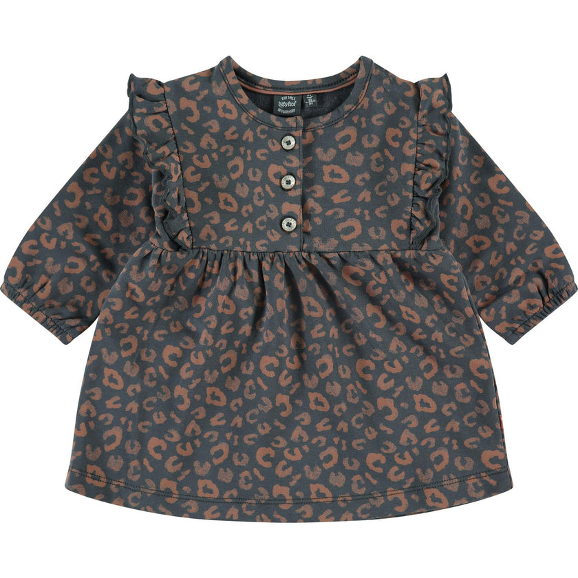 Leopard Print Long Sleeve Ruffle Dress