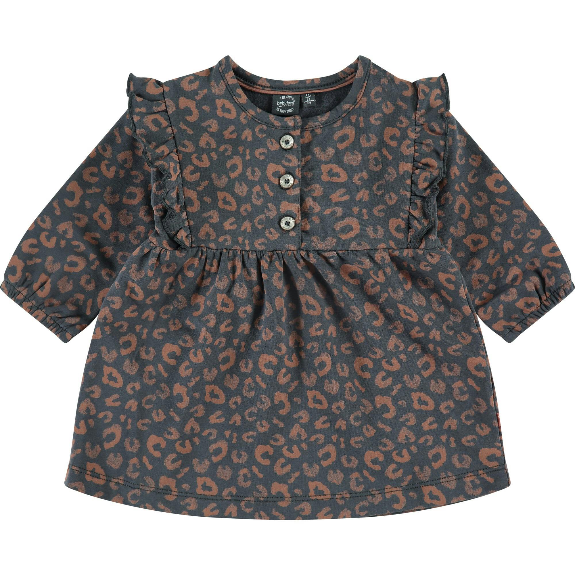 Leopard Print Long Sleeve Ruffle Dress