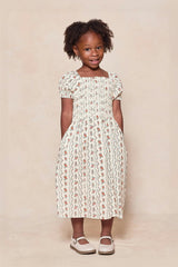 Mini Sunday Best Dress in Linear Poppy Woodblock
