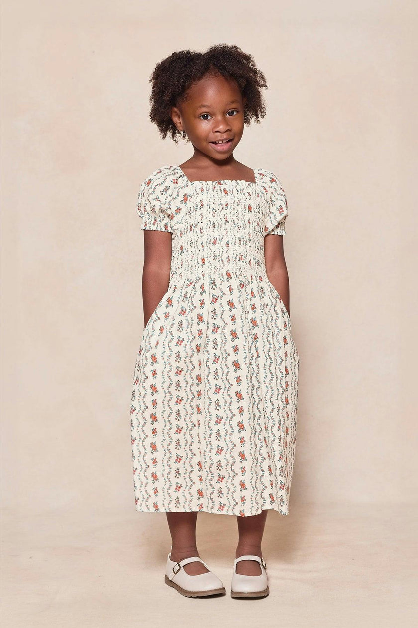 Mini Sunday Best Dress in Linear Poppy Woodblock