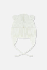 Baby Knit Hat With Strings Off-White