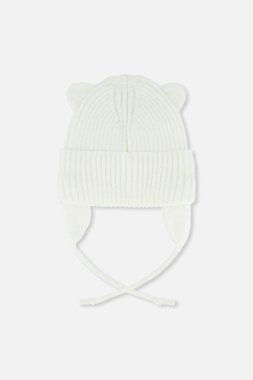 Baby Knit Hat With Strings Off-White