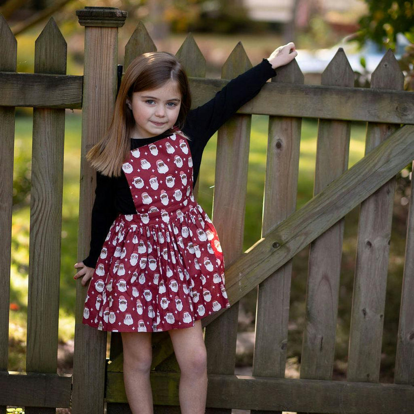 Holiday Pinafore Dress in Christmas Santas