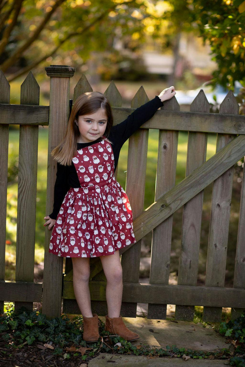Holiday Pinafore Dress in Christmas Santas