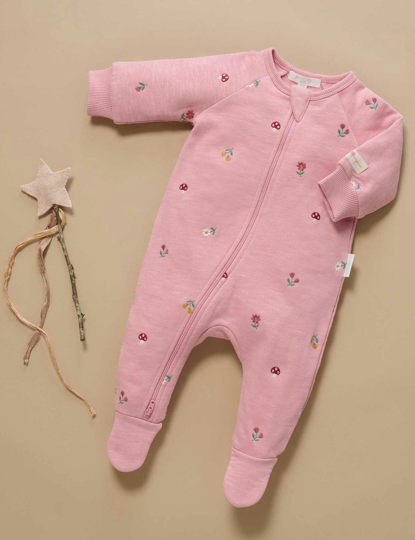 Embroidered Fleece Growsuit Blush Forest Broderie