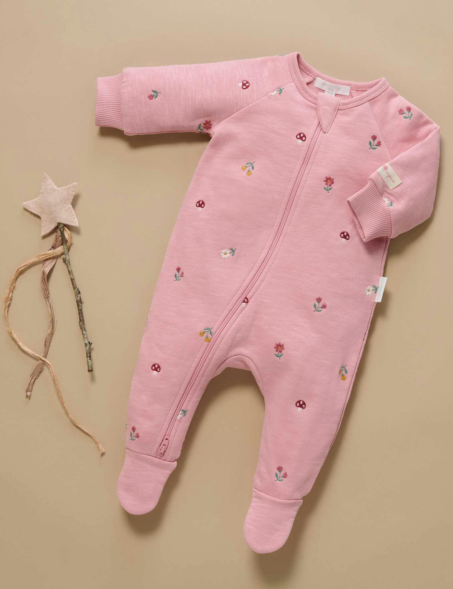 Embroidered Fleece Growsuit Blush Forest Broderie