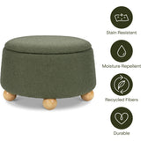 Tuffet Storage Ottoman in Performance Olive Boucle with Honey Ball Feet