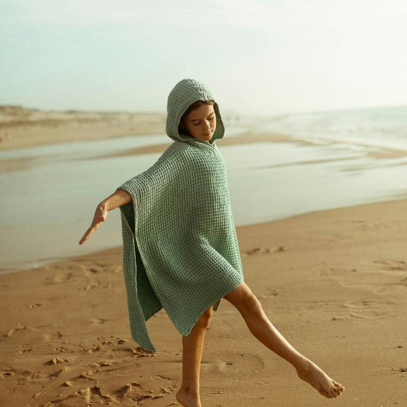 children's linen waffle poncho - sage