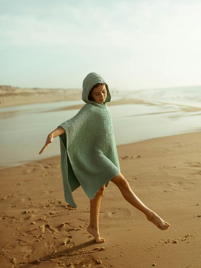 children's linen waffle poncho - sage