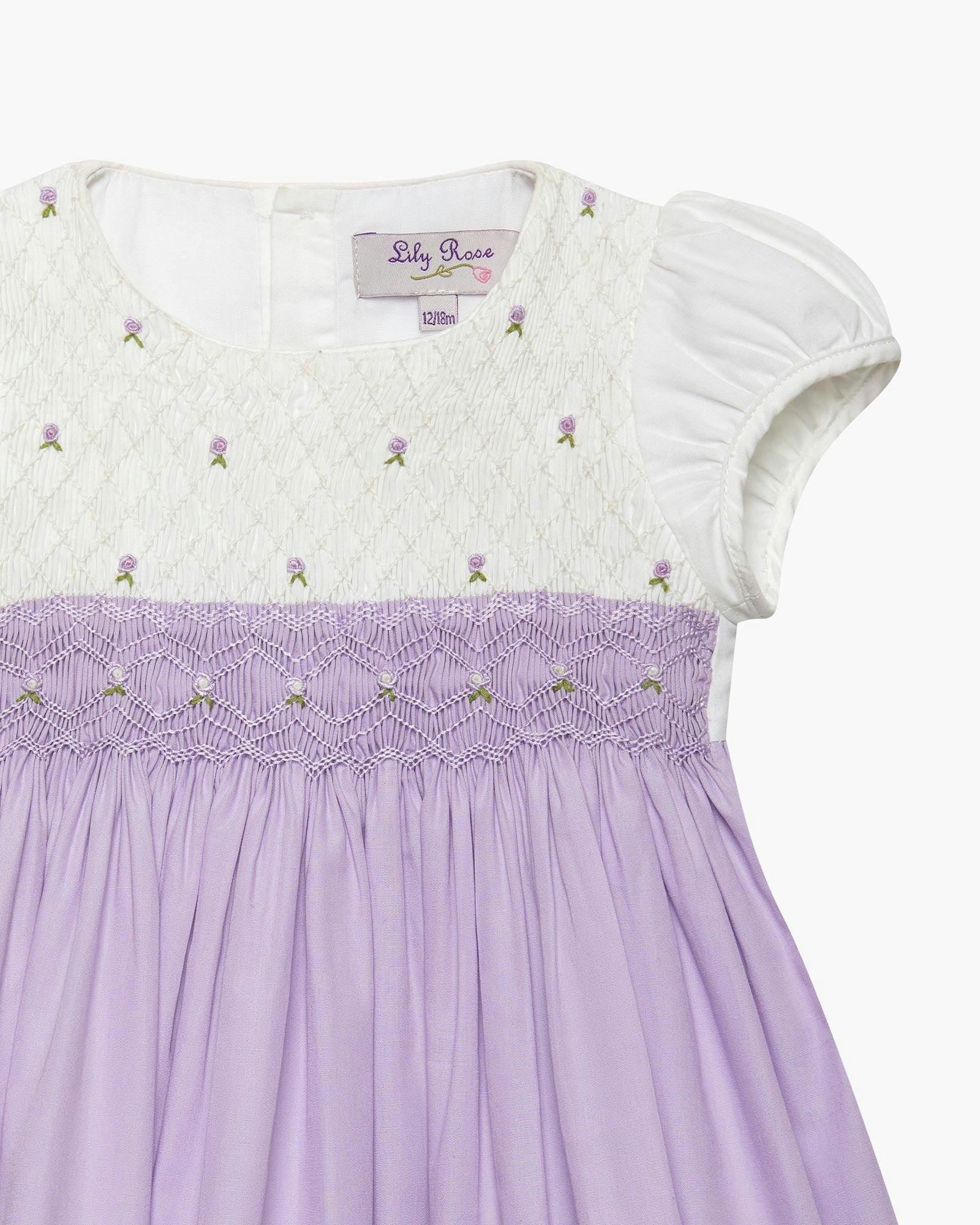 Baby Rose Hand Smocked Dress in Lilac