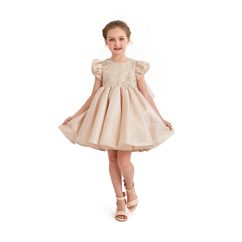 Champagne Altura Satin Bow Occasion Dress
