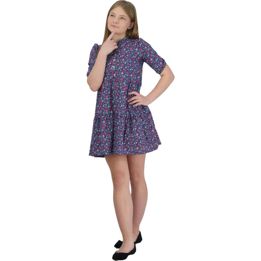 Heather Floral Print Ruffle Sleeve Dropwaist Popover Dress, Multi