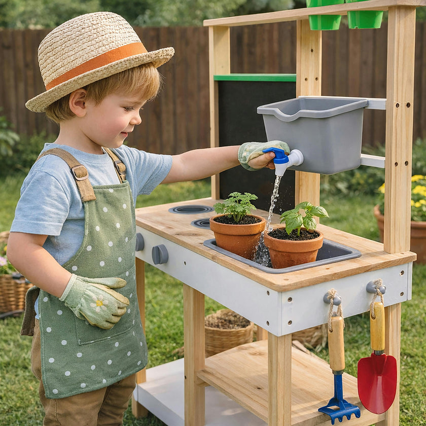 Clover Wooden Mud Kitchen with Water Station and Chalkboard