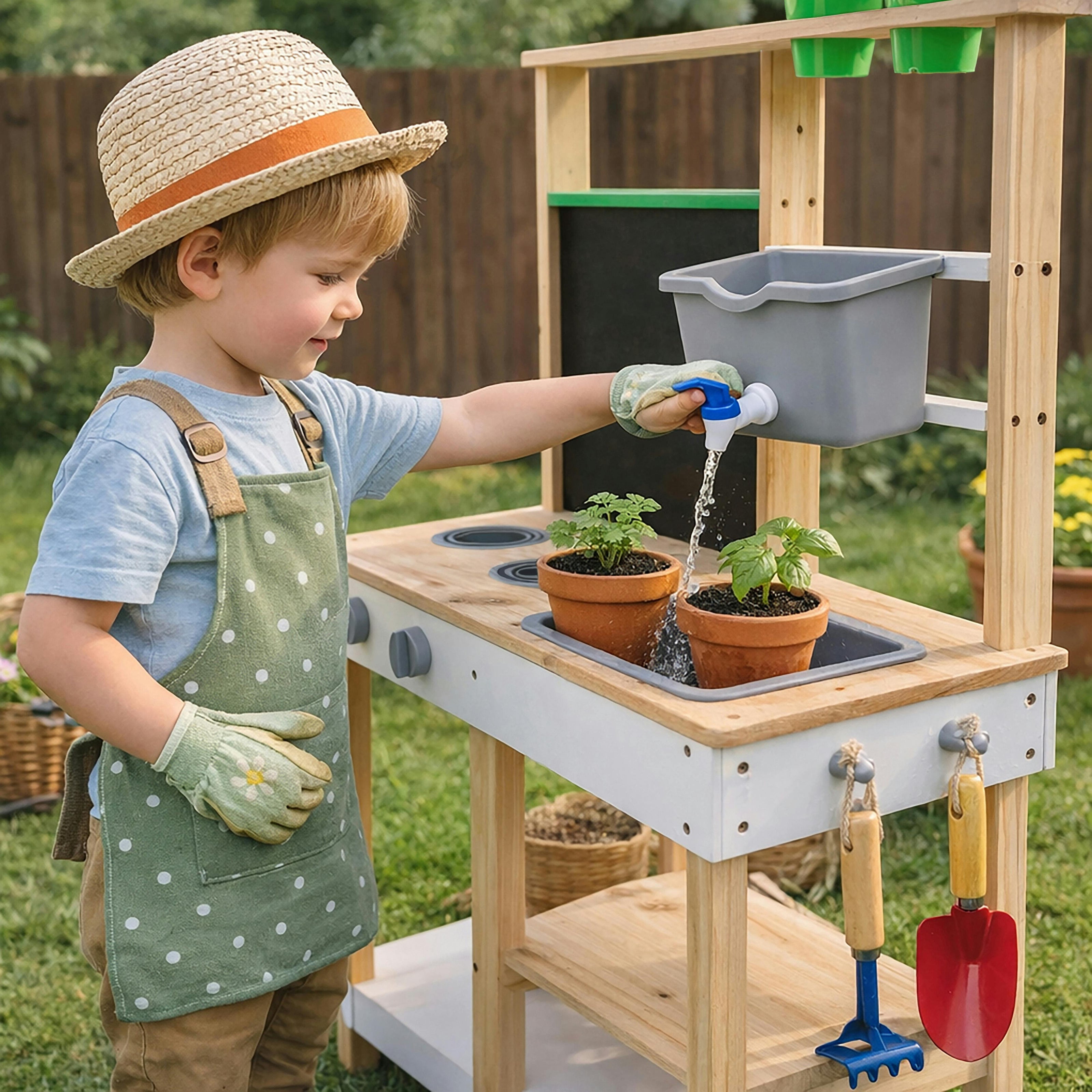 Clover Wooden Mud Kitchen with Water Station and Chalkboard