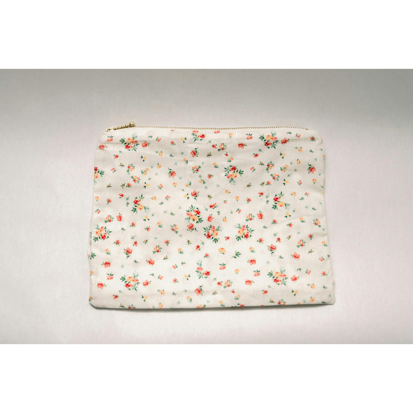 Clementine Bloom Timeless Floral Ruffle Zipper Pouch
