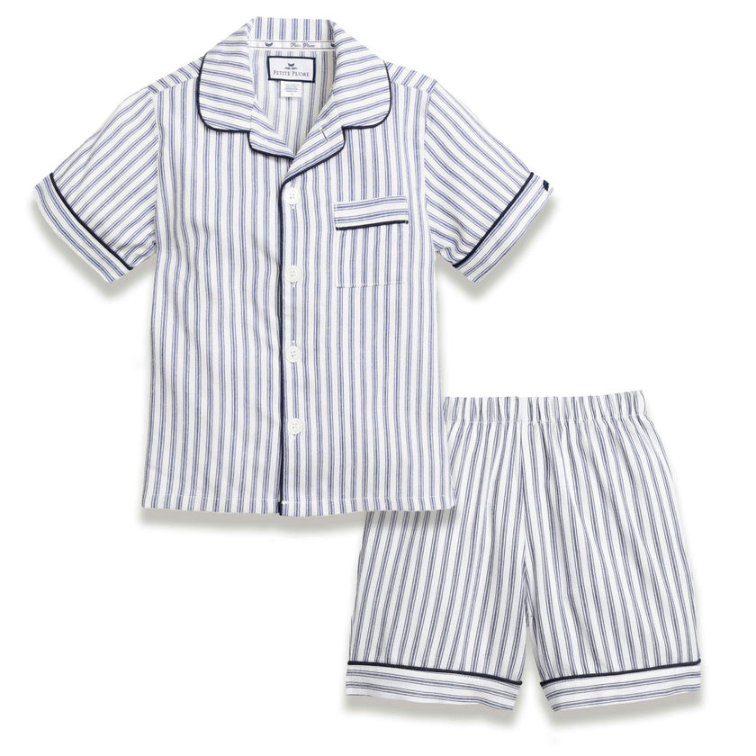 Kid's Twill Pajama Short Set in Navy French Ticking