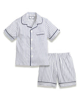 Kid's Twill Pajama Short Set in Navy French Ticking