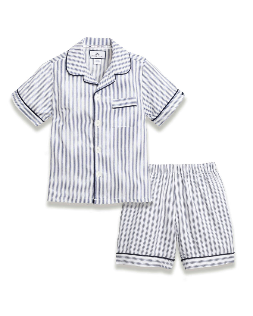 Kid's Twill Pajama Short Set in Navy French Ticking