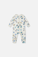 One-Piece Organic Cotton Pajama Beige Monkey Print
