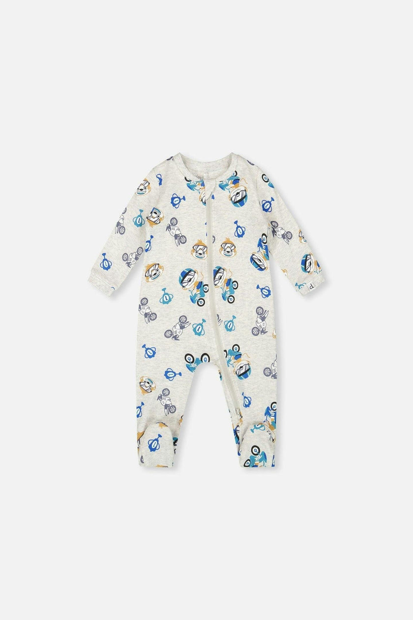 One-Piece Organic Cotton Pajama Beige Monkey Print