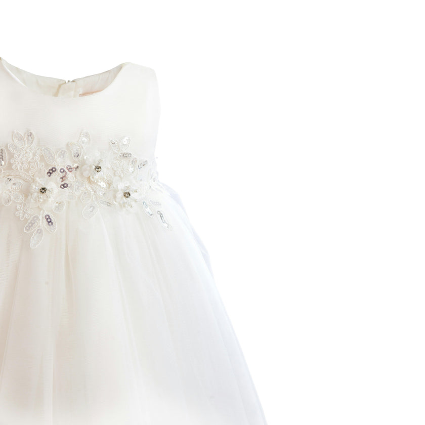 White Zinara Ribbon Bloom Gown