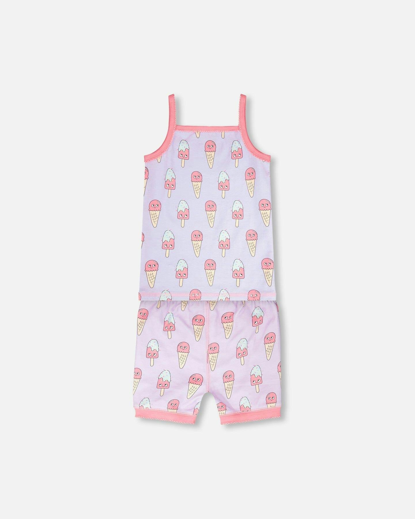 Organic Cotton Two-Piece Pyjama Set Lilac Printed Ice Creams
