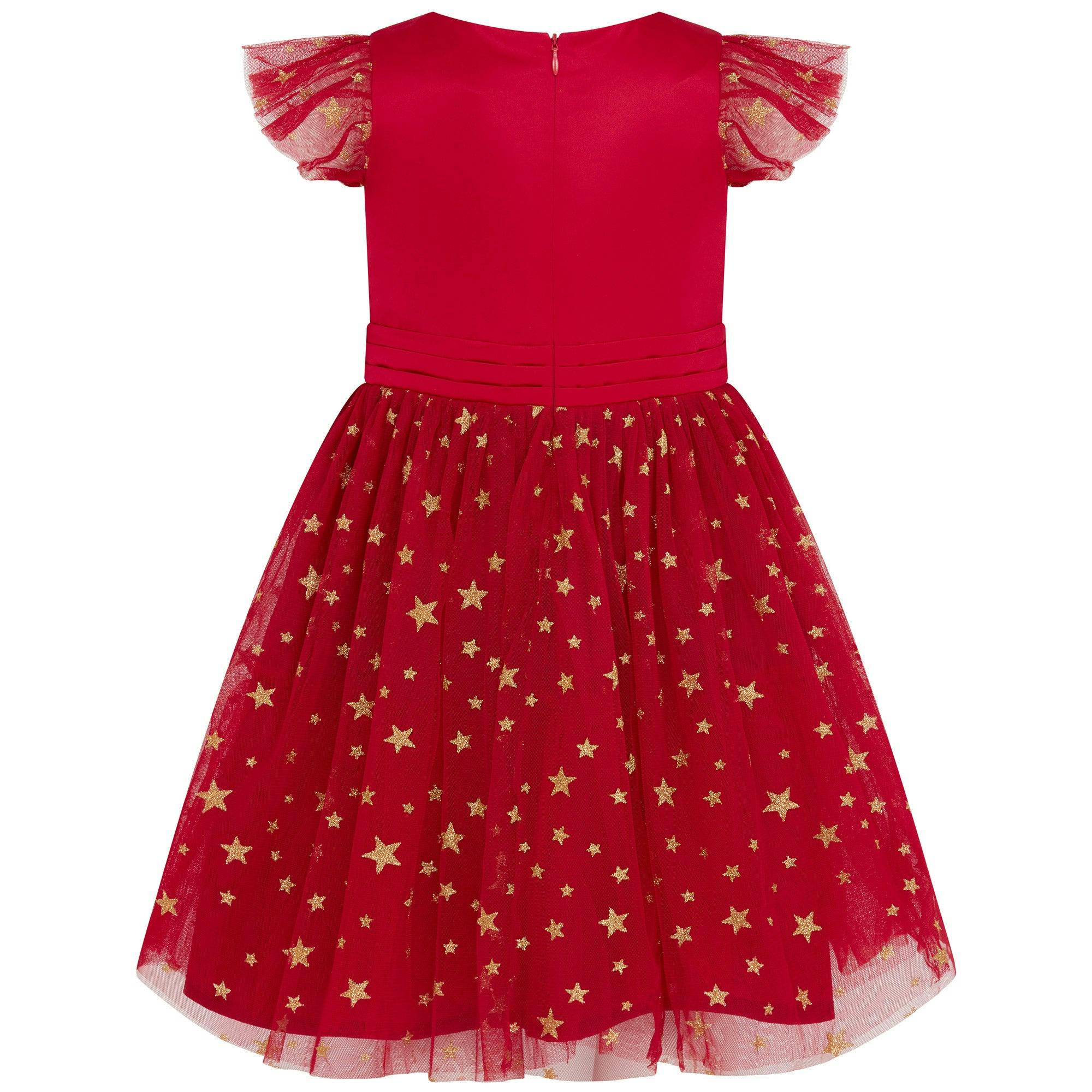 Stella Satin & Gold Star Girls Party Dress