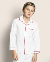 Kid's Twill Pajama Set in White with Red Piping
