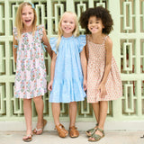 Girls Ailee Dress - Pink Dewdrop Block Print