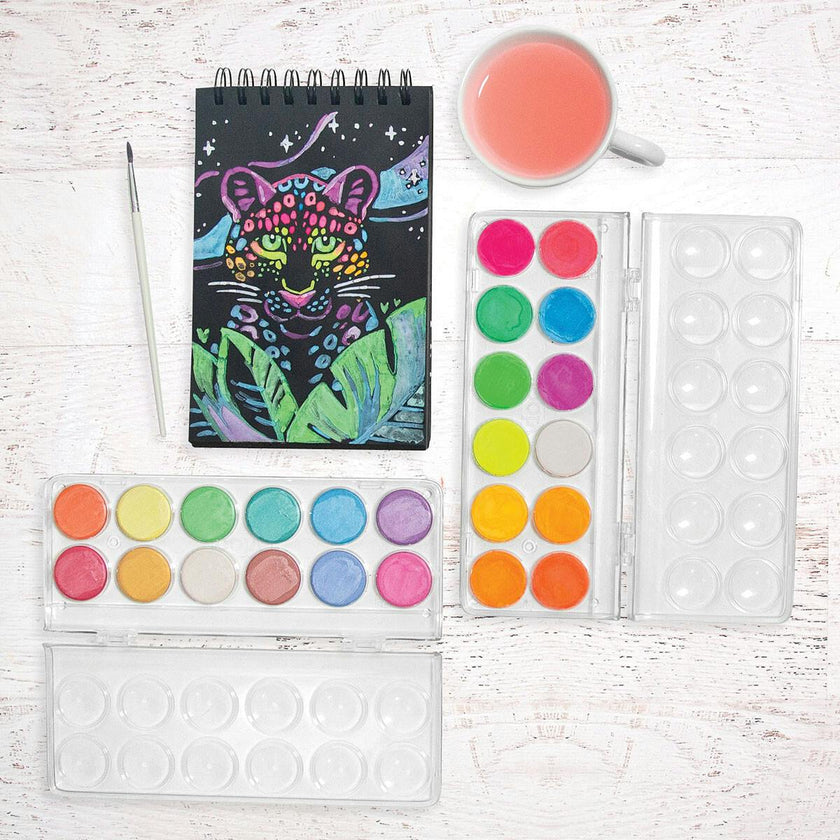 Chroma Blends Watercolor Paint Set - Neon - 12 Colors 1 Brush