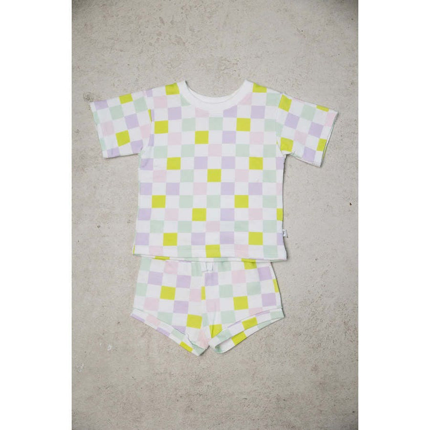 multi-checkered short set